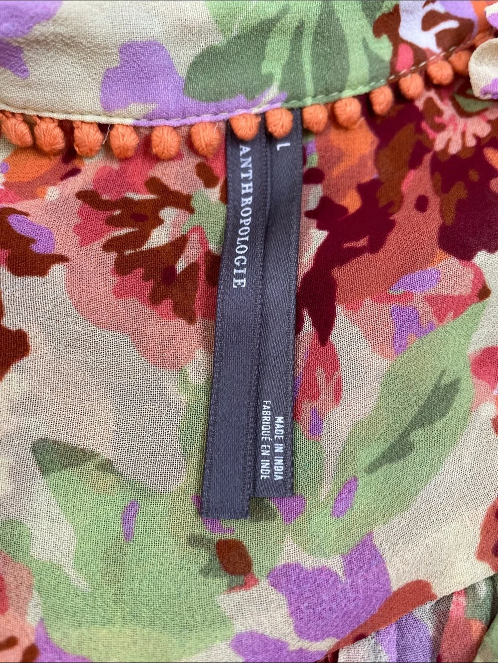 Anthropologie Estela Sheer Floral Flutter Sleeve Top Vibrant Multicolor